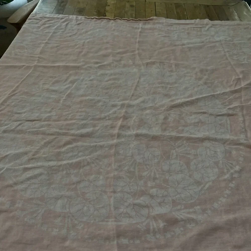 Vintage Linen Tablecloth Light Pink Persian Style Reversible 54